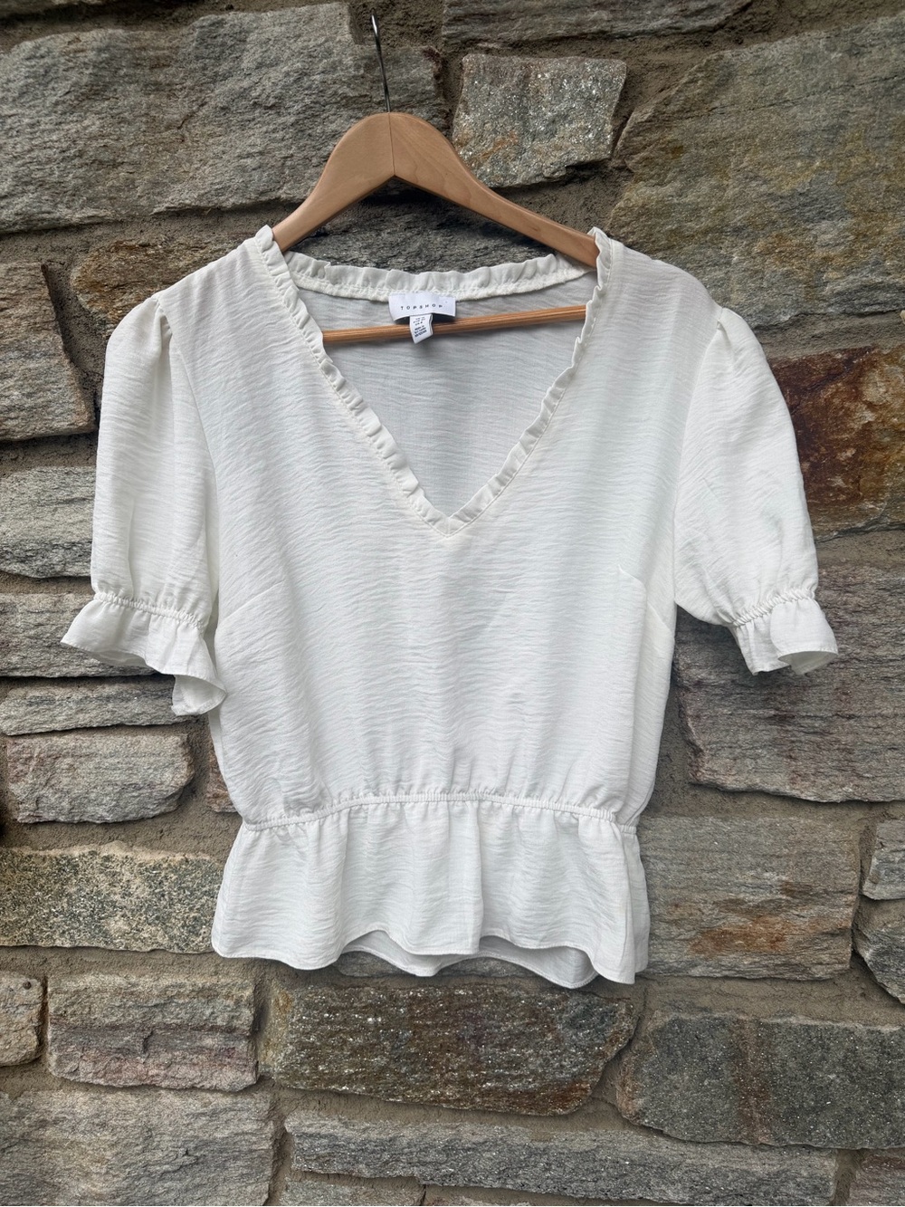 Topshop White Ruffle-Trim Peplum Blouse